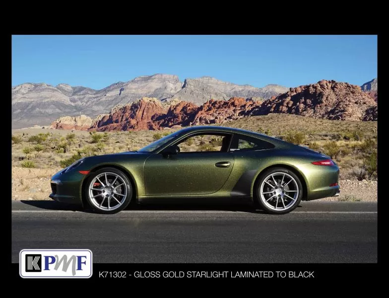 Porsche wrapped with KPMF Gold Starlight Laminate vinyl